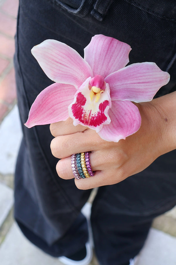 18k white gold three sided pink sapphire ring with pink rhodium by graziela tiny gods