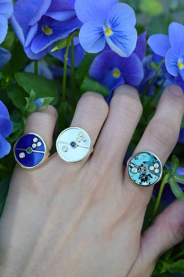 Turquoise Compass Signet Ring with Tanzanite
