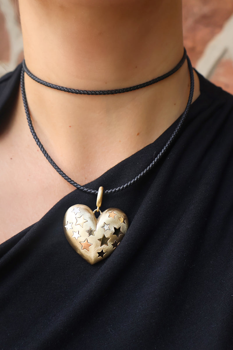 Puffed Heart Pendant With Stars