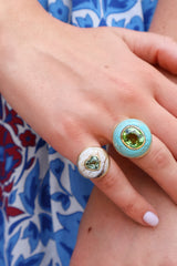 Green Tourmaline & Turquoise Lollipop Ring