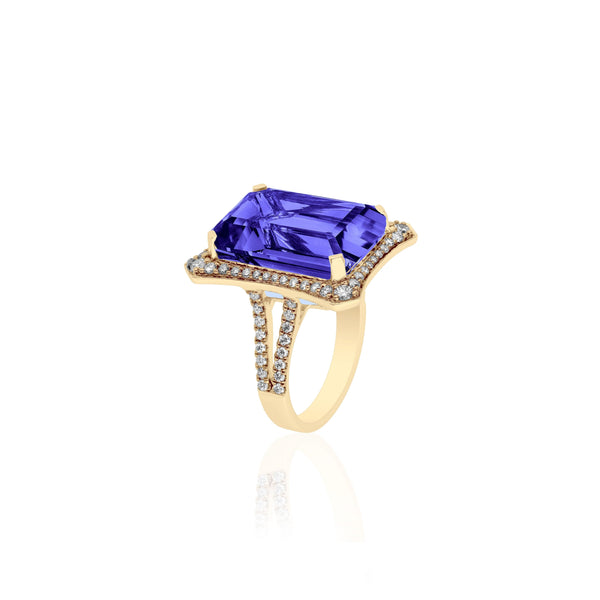 Emerald Cut Iolite Diamond Ring