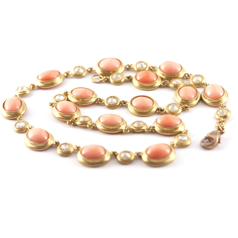 18k yellow gold japanese coral and diamond necklace by Sylva & Cie Tiny Gods