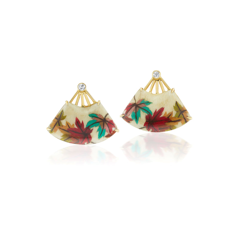 18k yellow gold diamond Japanese maple leaf petite fan earrings by Silvia Furmanovich Tiny Gods