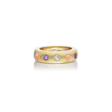 18k yellow gold coral amethyst and diamond gypsy ring by Jenna Blake Tiny Gods