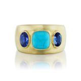 18k yellow gold Turquoise & Blue Sapphire Three Stone Ring gypsy band Jenna Blake tiny gods
