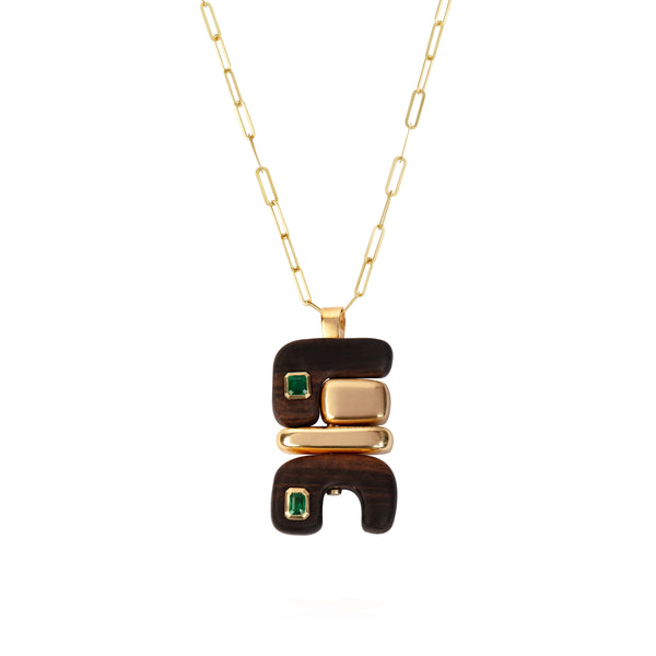 Joelle Kharrat pendant chain 18k yellow gold wood diamonds paperclip chain tiny gods 