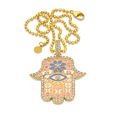 20k yellow gold large pink enamel hamsa pendant by Buddha Mama Tiny Gods