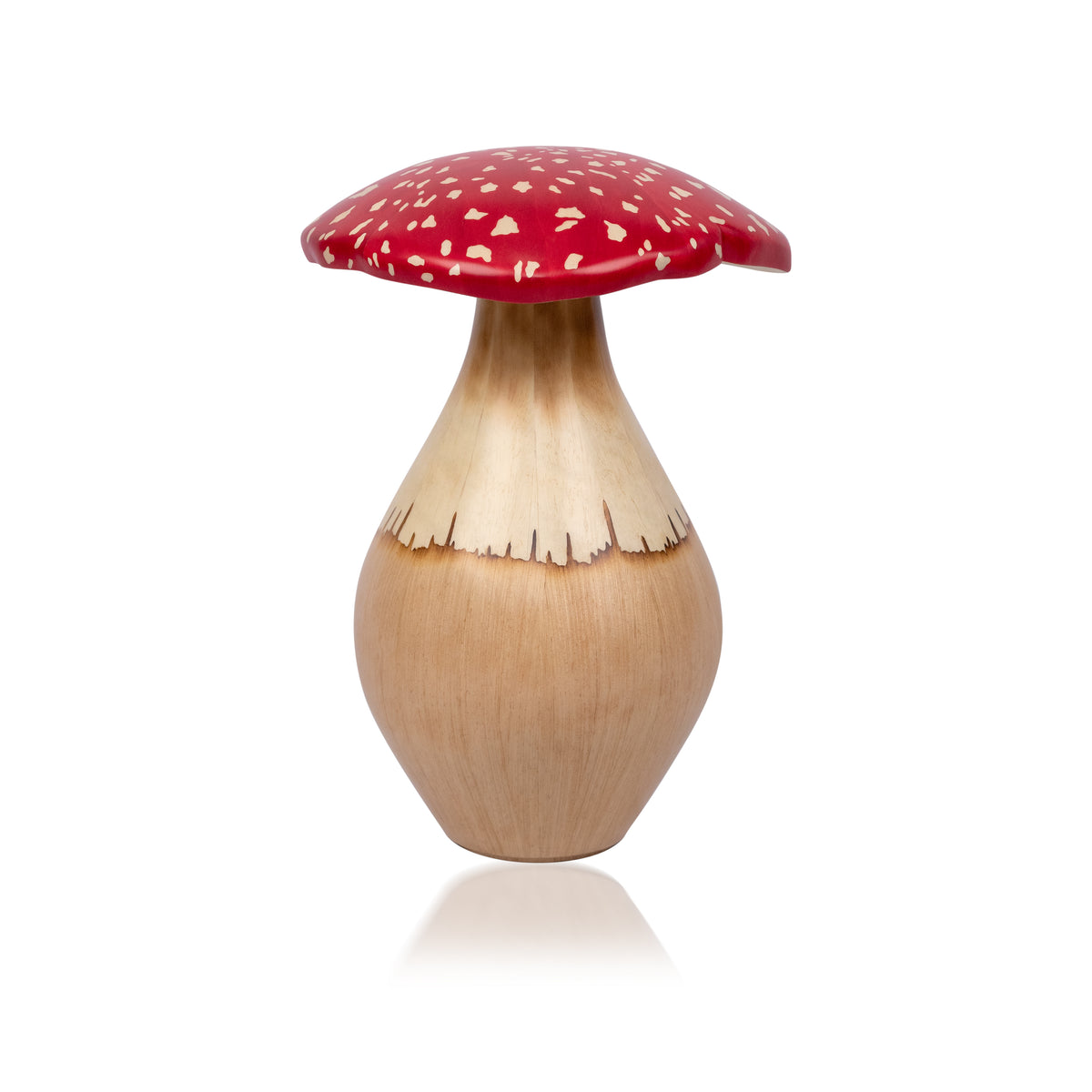 red spotted wood marquetry home decor mushroom by Silvia Furmanovich Tiny Gods 