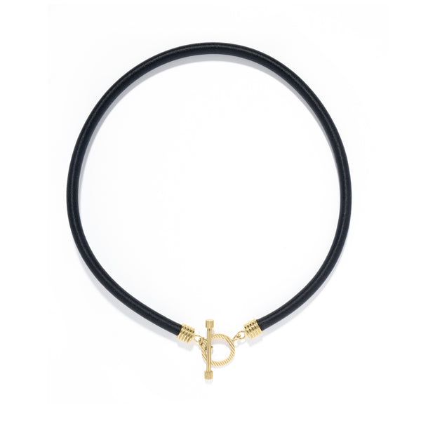 18k yellow gold black silk toggle necklace by Azlee tiny gods