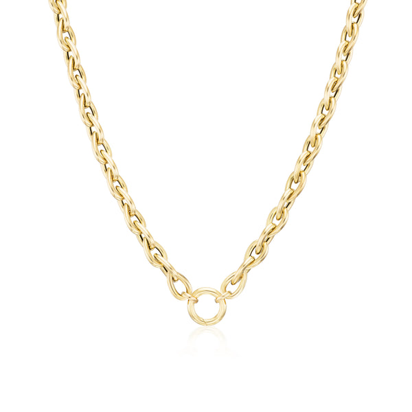 14k yellow gold large teardrop chain link necklace with enhancer bale Tiny Gods