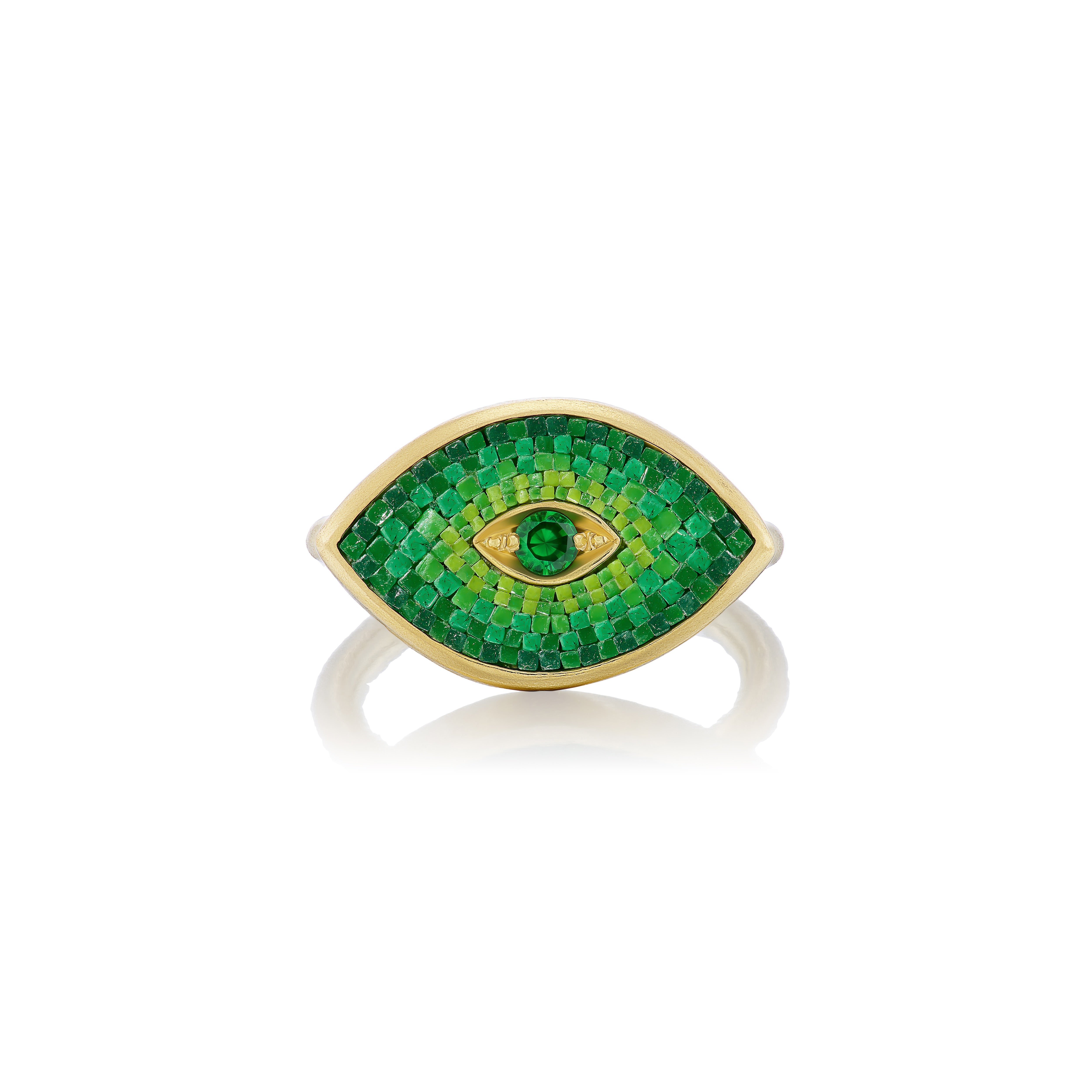 18k yellow gold green ombre evil eye micro mosaic ring by Le sibillle Tiny Gods 