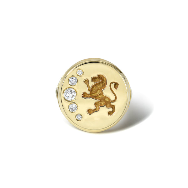 14k yellow gold diamond fantasy lion signet ring by Retrouvai Tiny Gods