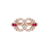 18k rose gold love handle ring with rubies by Francesca Villa Tiny Gods