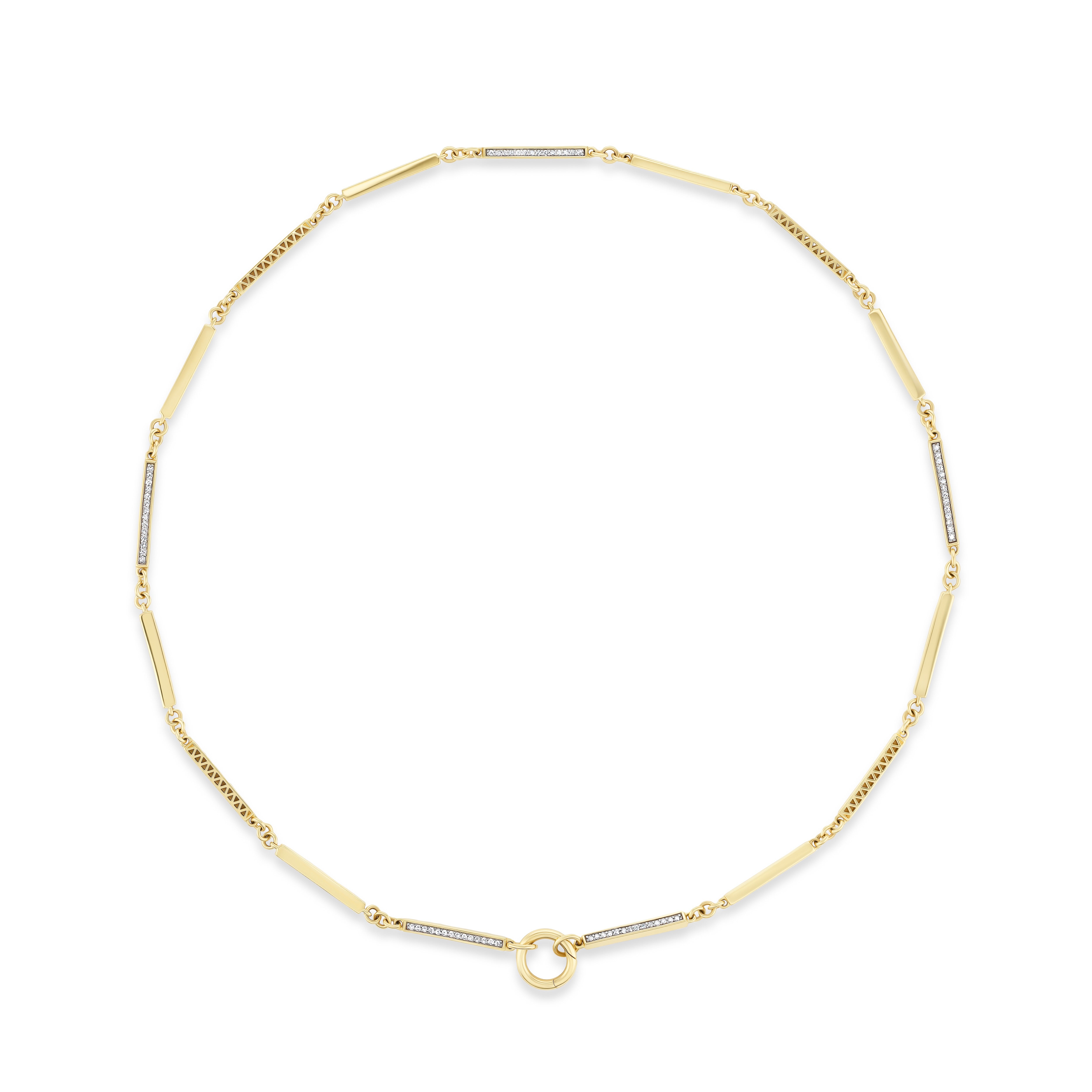 14k yellow gold diamond stick mega muff chain link necklace by Lucy Delius Tiny Gods 