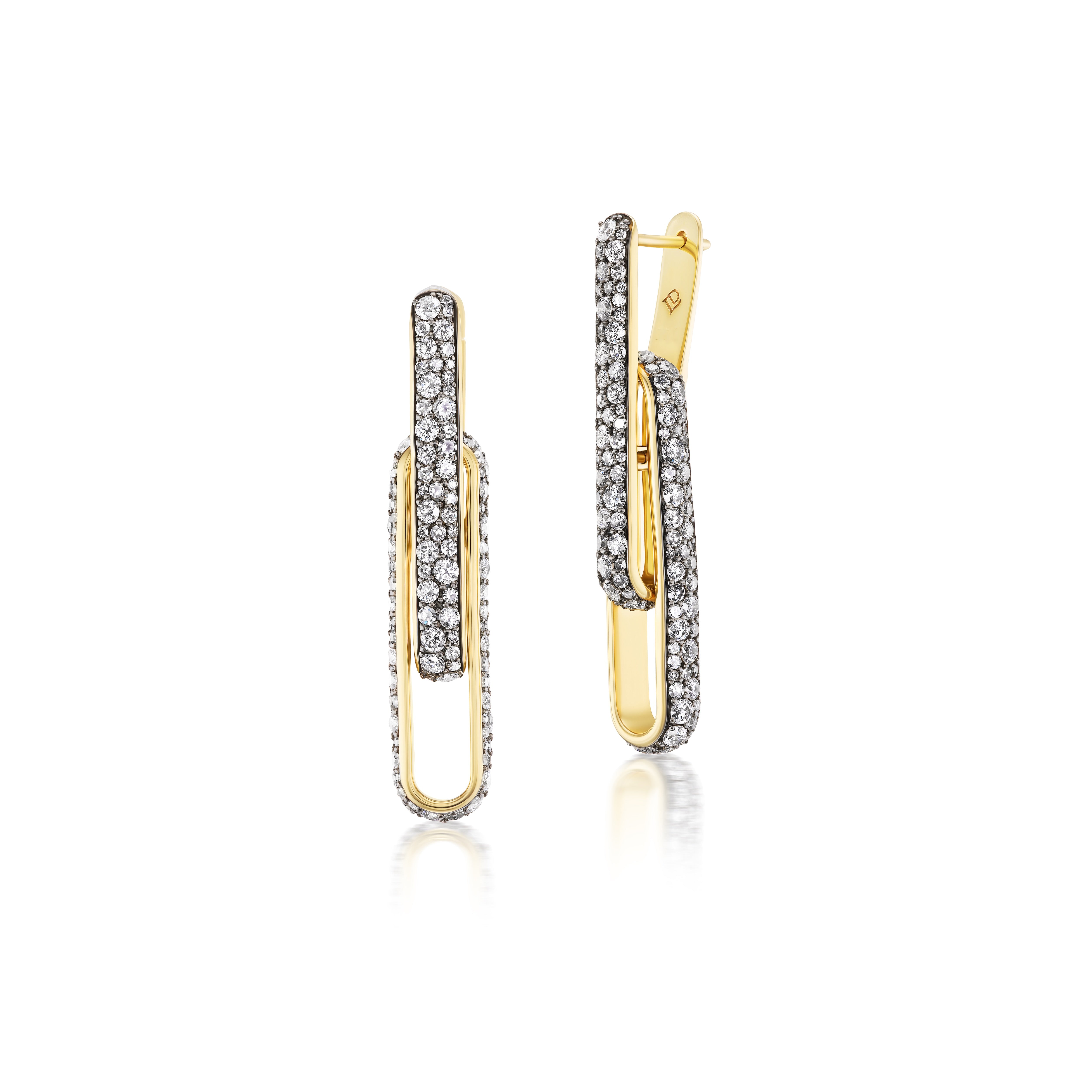 14k yellow gold diamond interlocking stirrup antique black rhodium earrings by Lucy Delius Tiny Gods 