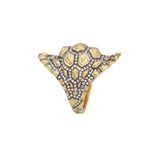 18k yellow gold diamond and black rhodium madagascar turtle tortoise shell ring by Venyx Tiny Gods