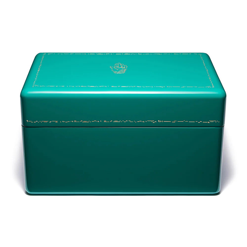 Malachite green enamel and brass trunk with three levels for jewelry box by Trove Tiny Gods 