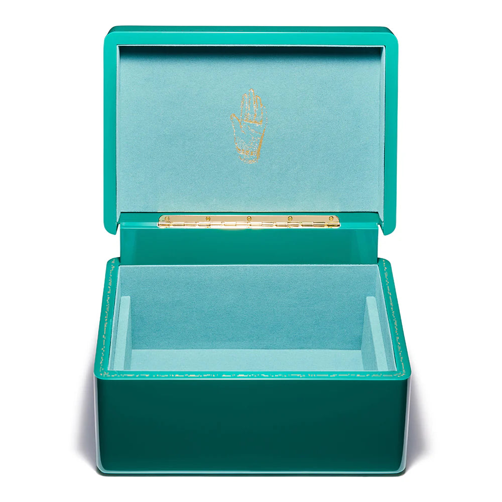 Malachite green enamel and brass trunk with three levels for jewelry box by Trove Tiny Gods 
