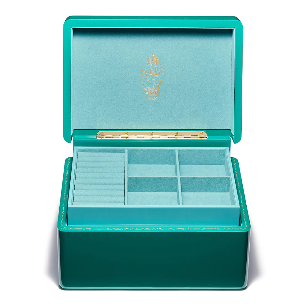 Malachite green enamel and brass trunk with three levels for jewelry box by Trove Tiny Gods 