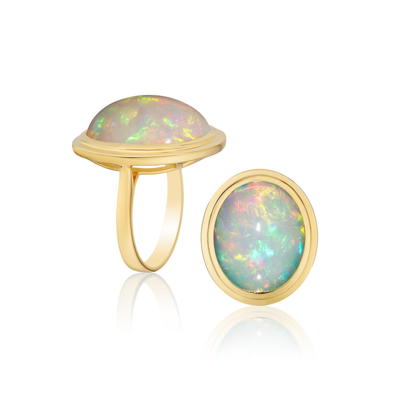 18k yellow gold oval opal double gold bezel by Goshwara Tiny Gods