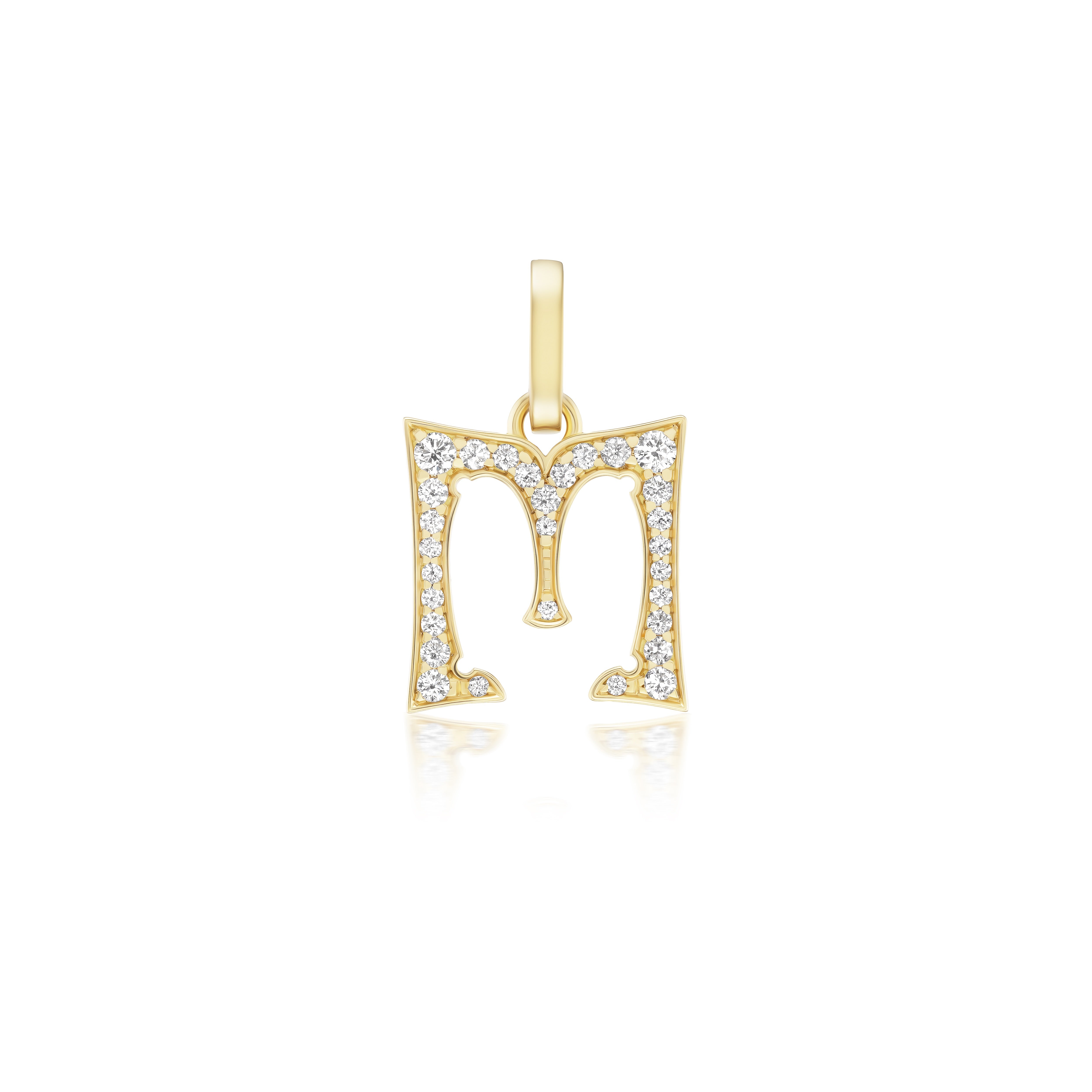 18k yellow gold diamond letter m pendant initial letter charm by Marie Lichtenberg Tiny Gods 