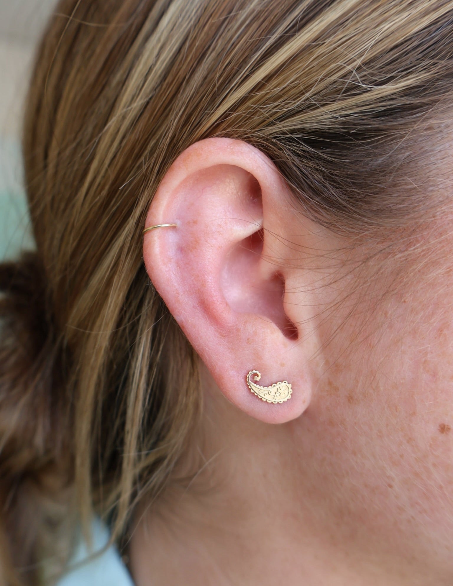 14k yellow gold southwestern paisley stud earrings by Marlo Laz Tiny Gods