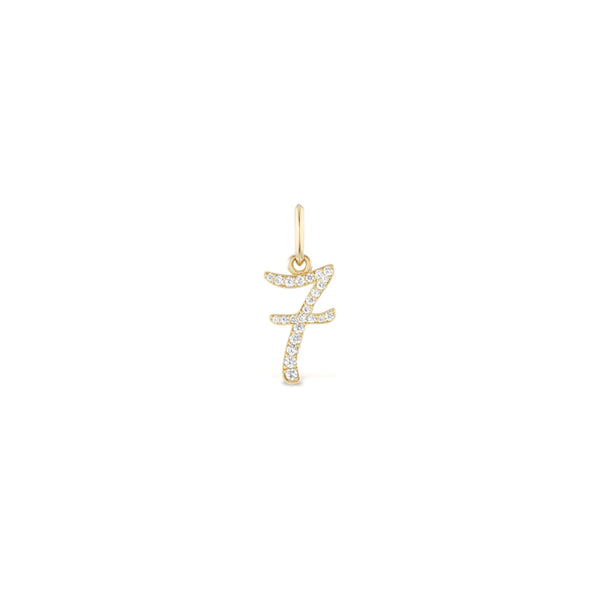 14k yellow gold diamond pave bespoke custom number charm "7" by Marlo Laz Tiny Gods