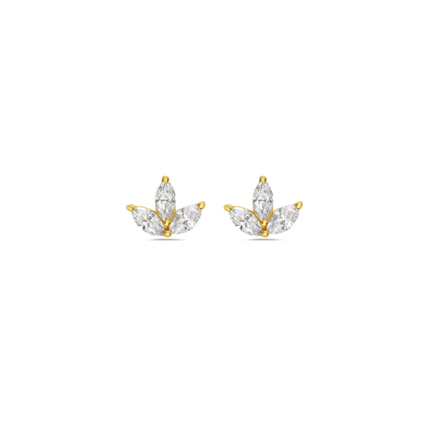 14k yellow gold marquis diamond cluster stud earring Tiny Gods