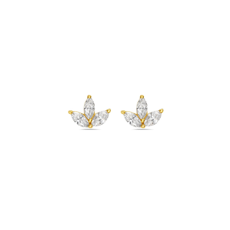 14k yellow gold marquis diamond cluster stud earring Tiny Gods