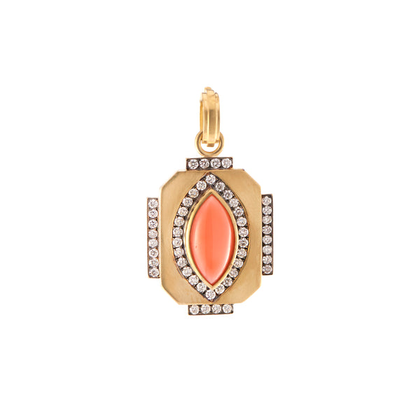 18k yellow gold mediterranean coral pendant with diamonds by Sylva & Cie Tiny Gods