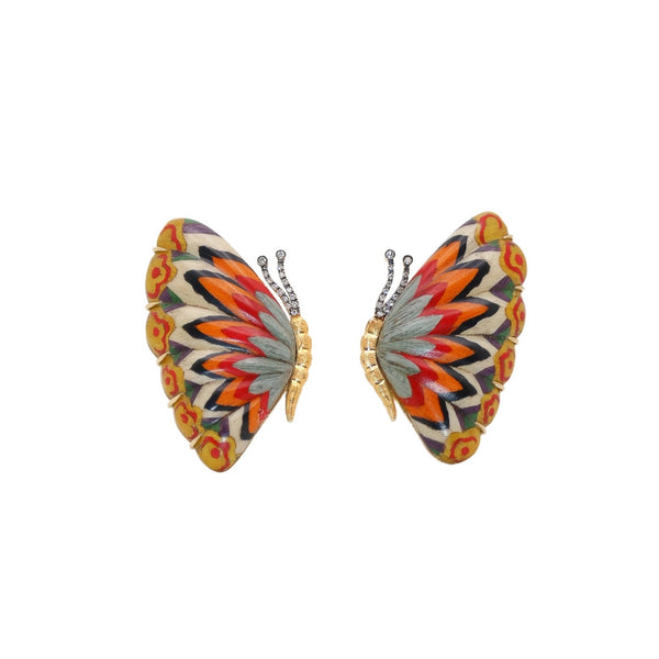 18k yellow gold medium yellow marquetry butterfly earrings by Silvia Furmanovich Tiny Gods