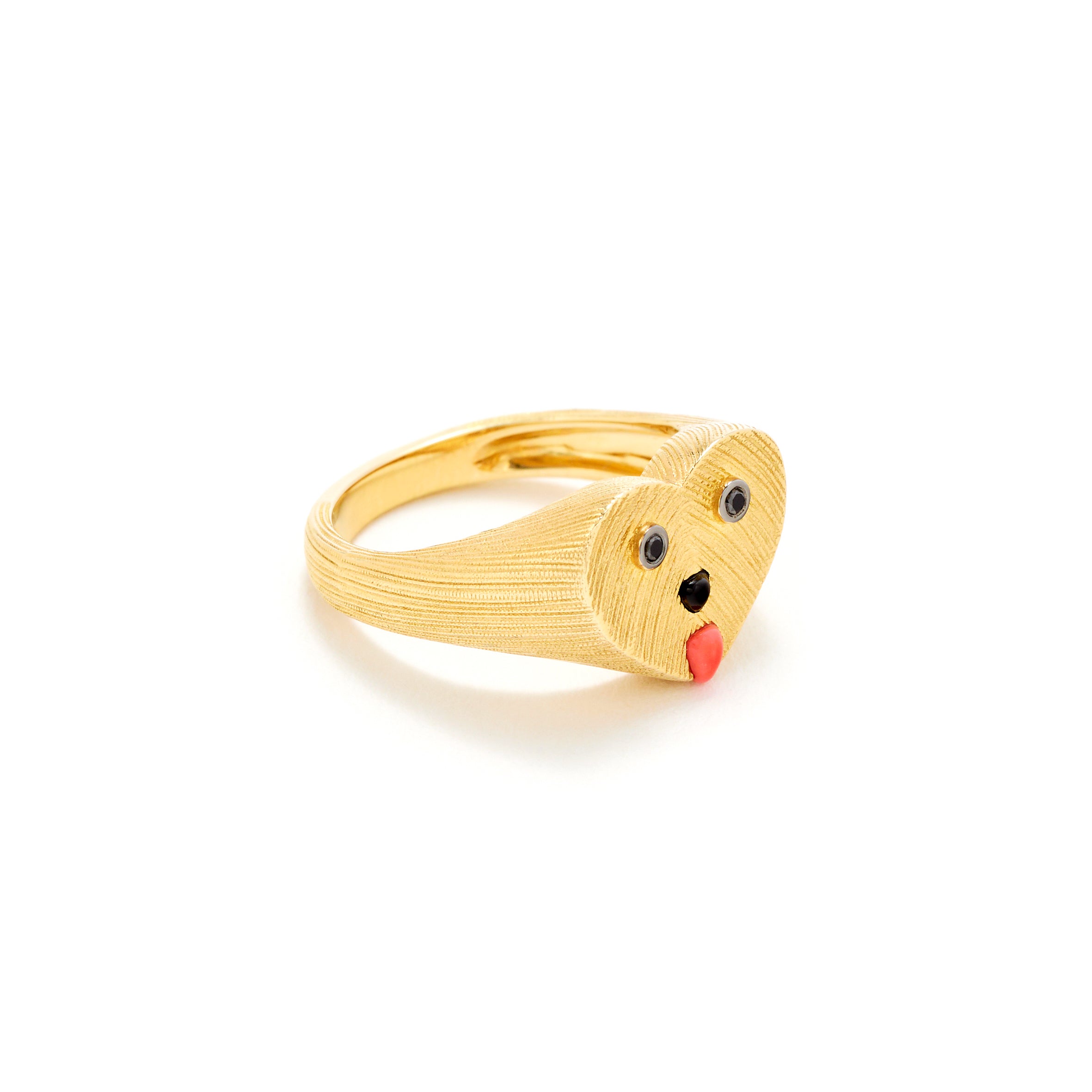9k yellow gold black diamond toutou doggie heart ring by Yvonne Leon Tiny Gods 