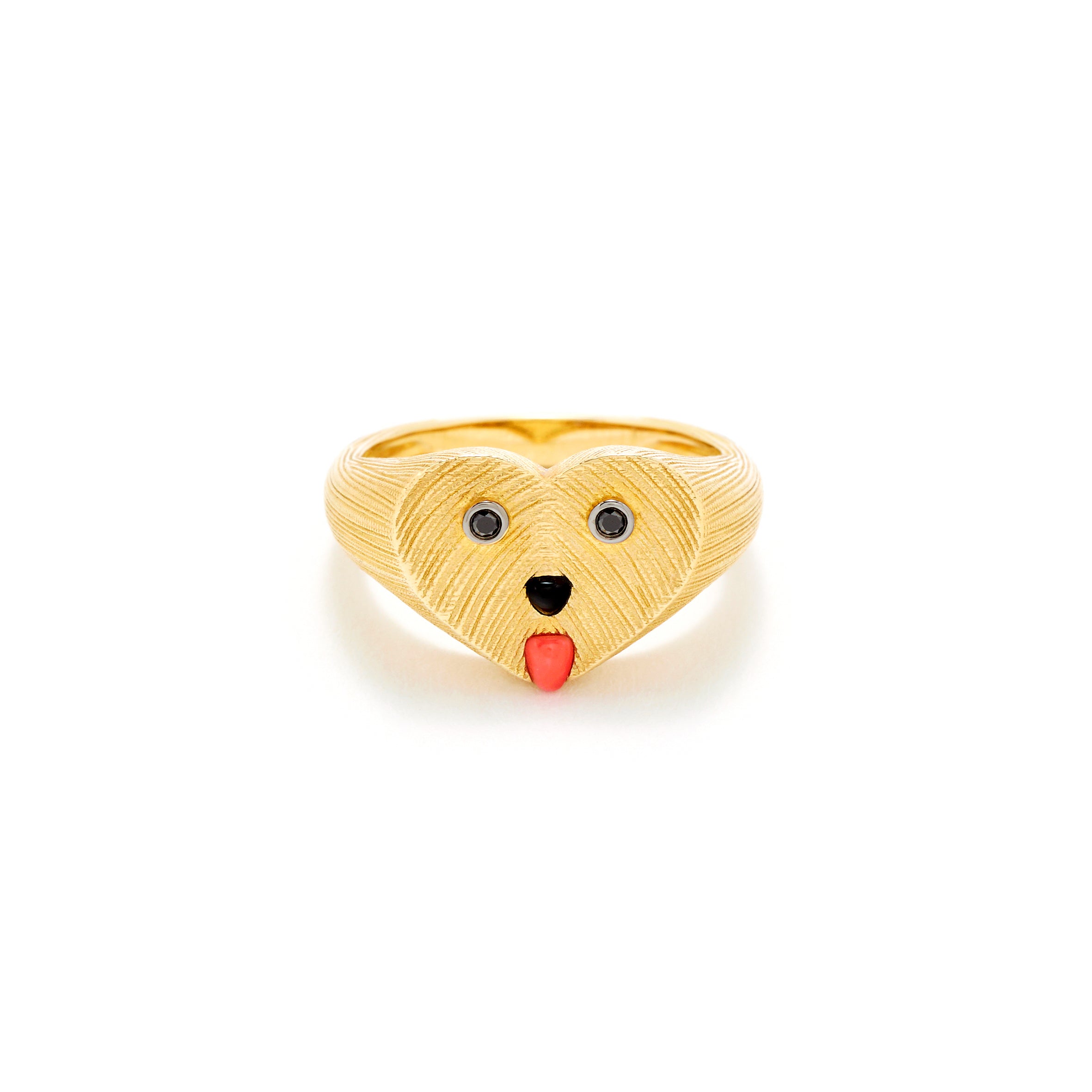 9k yellow gold black diamond toutou doggie heart ring by Yvonne Leon Tiny Gods 