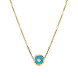 14k yellow gold mini compass pendant in turquoise with diamond by Retrouvai Tiny Gods