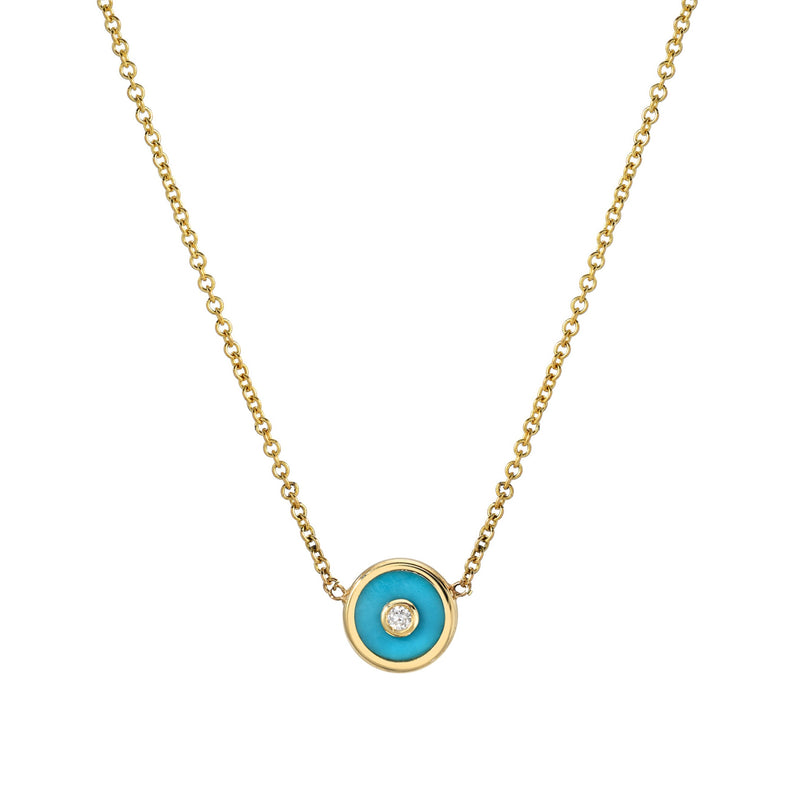 14k yellow gold mini compass pendant in turquoise with diamond by Retrouvai Tiny Gods