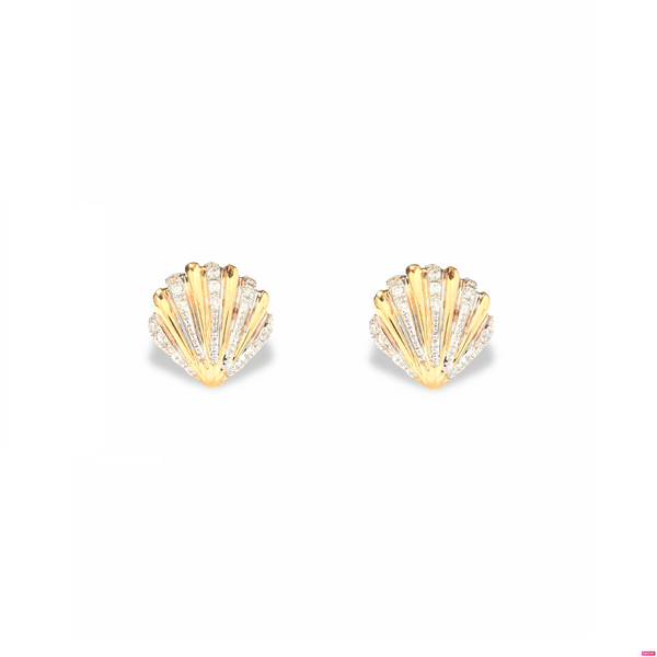 Mini diamond sea shell stud earrings by Yvonne Léon Tiny Gods