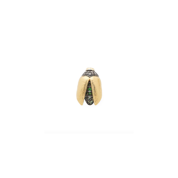 18k yellow gold tsavorite open wing scarab earring stud by Bibi van der Velden Tiny Gods