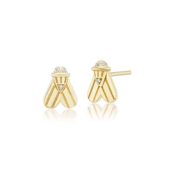 18k yellow gold mini so fly earrings with diamonds by Harwell Godfrey Tiny Gods