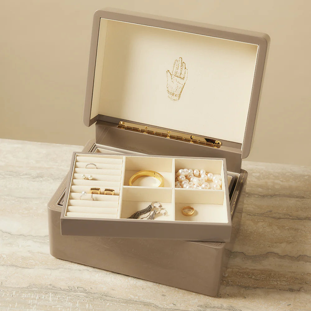 taupe enamel brass mini trunk jewelry box by trove tiny gods 