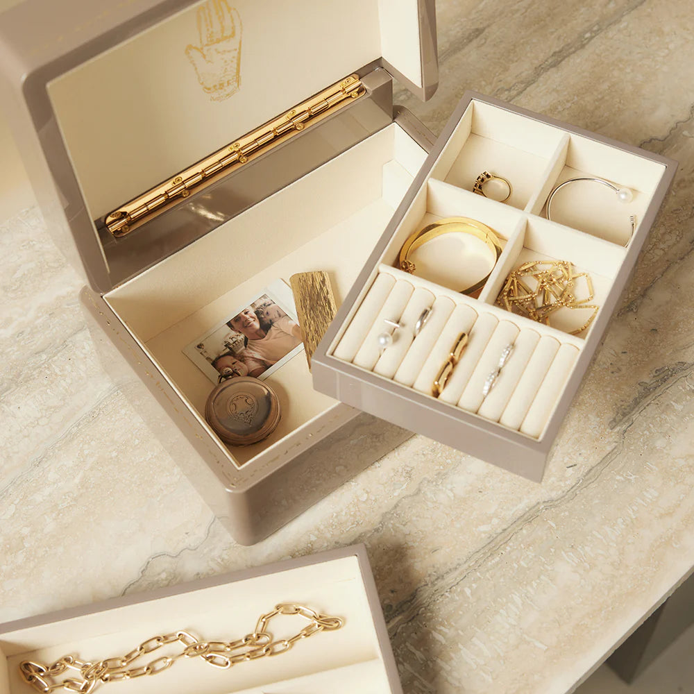taupe enamel brass mini trunk jewelry box by trove tiny gods 