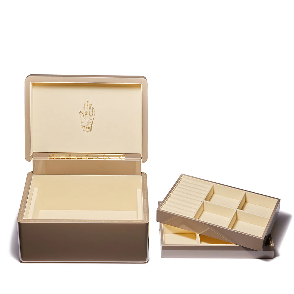 taupe enamel brass mini trunk jewelry box by trove tiny gods 