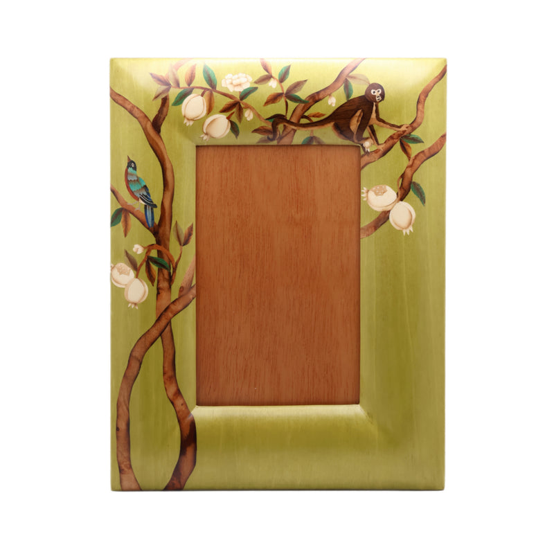 Silvia furmanovich Monkey in a tree green marquetry wood picture frame home collection Tiny Gods