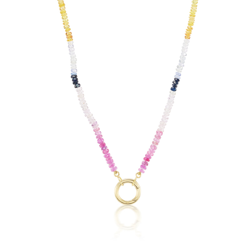 18k yellow gold multicolor sapphire beaded necklace by Anna Maccieri Rossi Tiny Gods