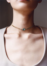 18k yellow gold oval green emerald diamond choker pendant necklace by Venyx Tiny Gods model