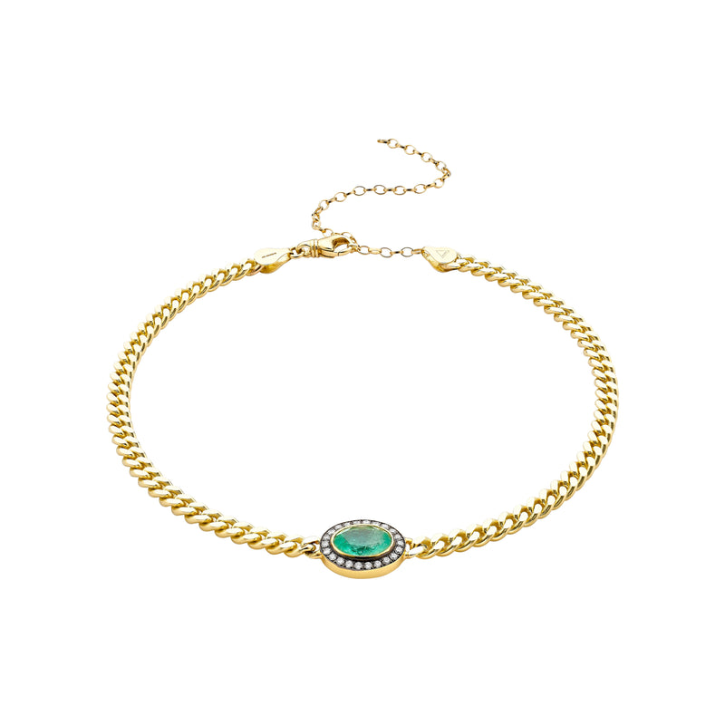 18k yellow gold oval green emerald diamond choker pendant necklace by Venyx Tiny Gods