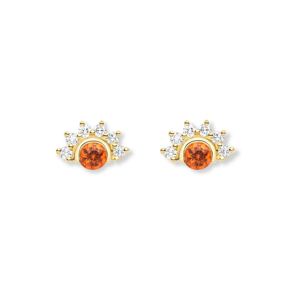 18k yellow gold mystic studs with garnet and diamonds by Nouvel Heritage Tiny Gods