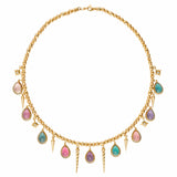 18k yellow gold narwal multicolored tourmaline and diamond drop charm necklace by Venyx Tiny Gods