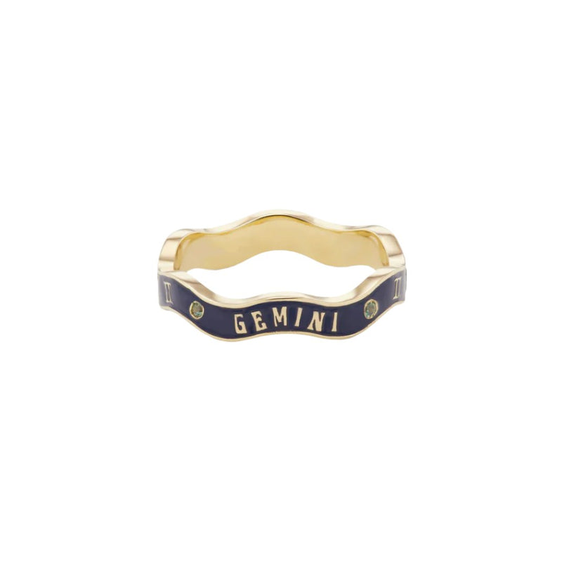 14k yellow gold navy blue enamel gemini zodiac wave band ring by Marlo Laz Tiny Gods