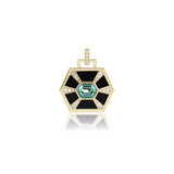 18k yellow gold nomad inlay pendant with black onyx and mint green tourmaline by Sorellina Tiny Gods