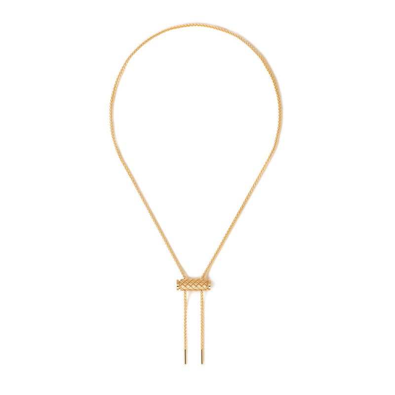 18K yellow gold bar latch pendant Nouvel Heritage gold 18k yellow tiny gods on chain lariat